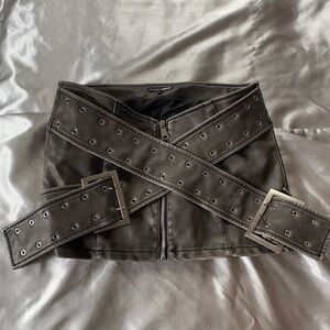 Fashion Nova Pleather Mini Skirt with Belt Detail